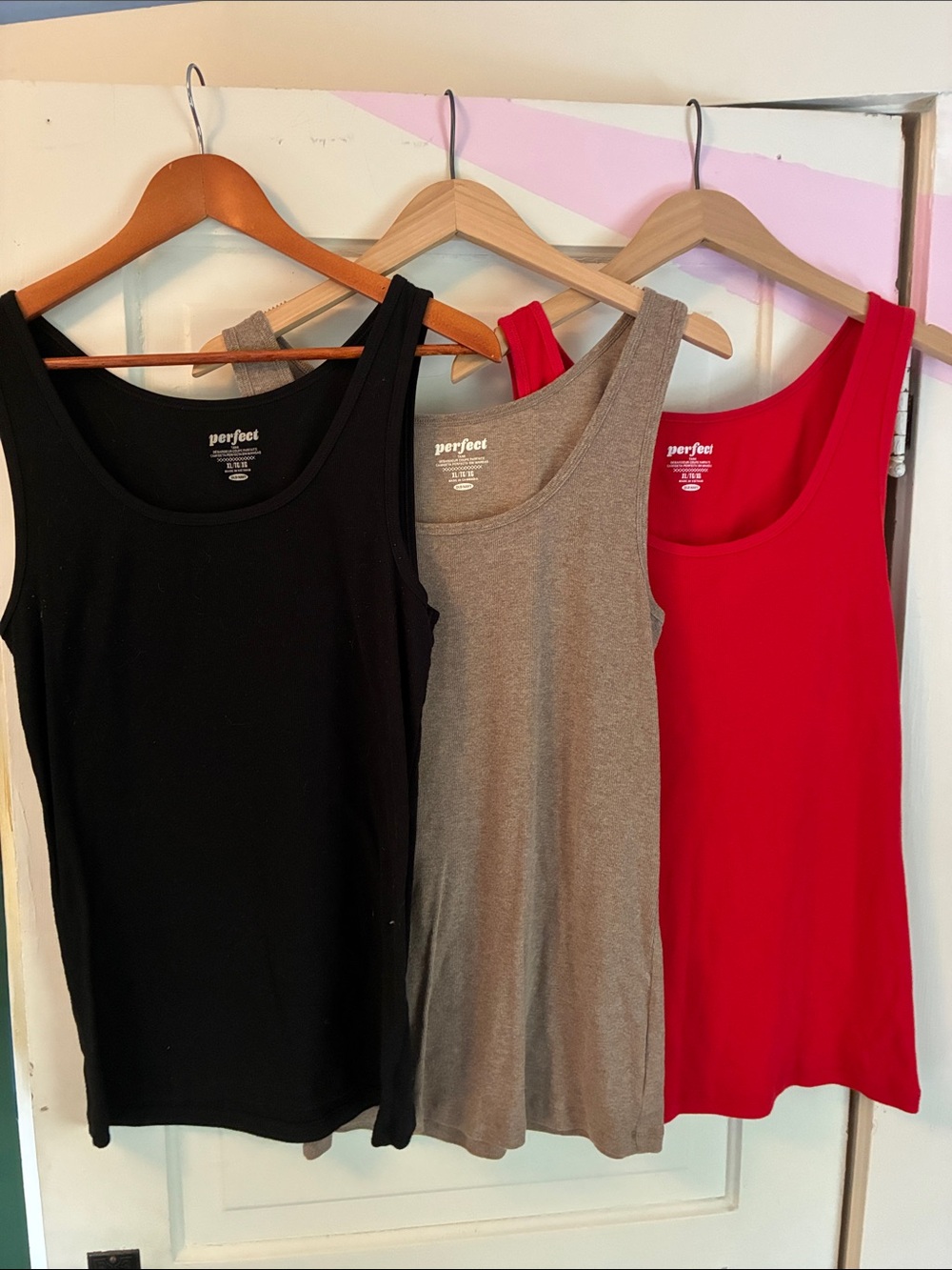 Old Navy Tank Tops in Black, Gray, and Red - 3-Pack Look